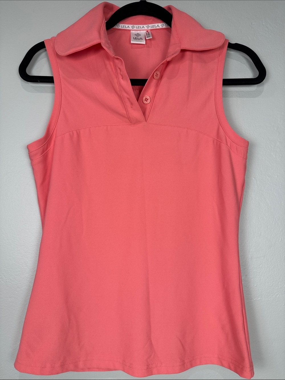 LELA Athletic Polo Tank Coral Salmon Pink Size Small Classic Collar EUC